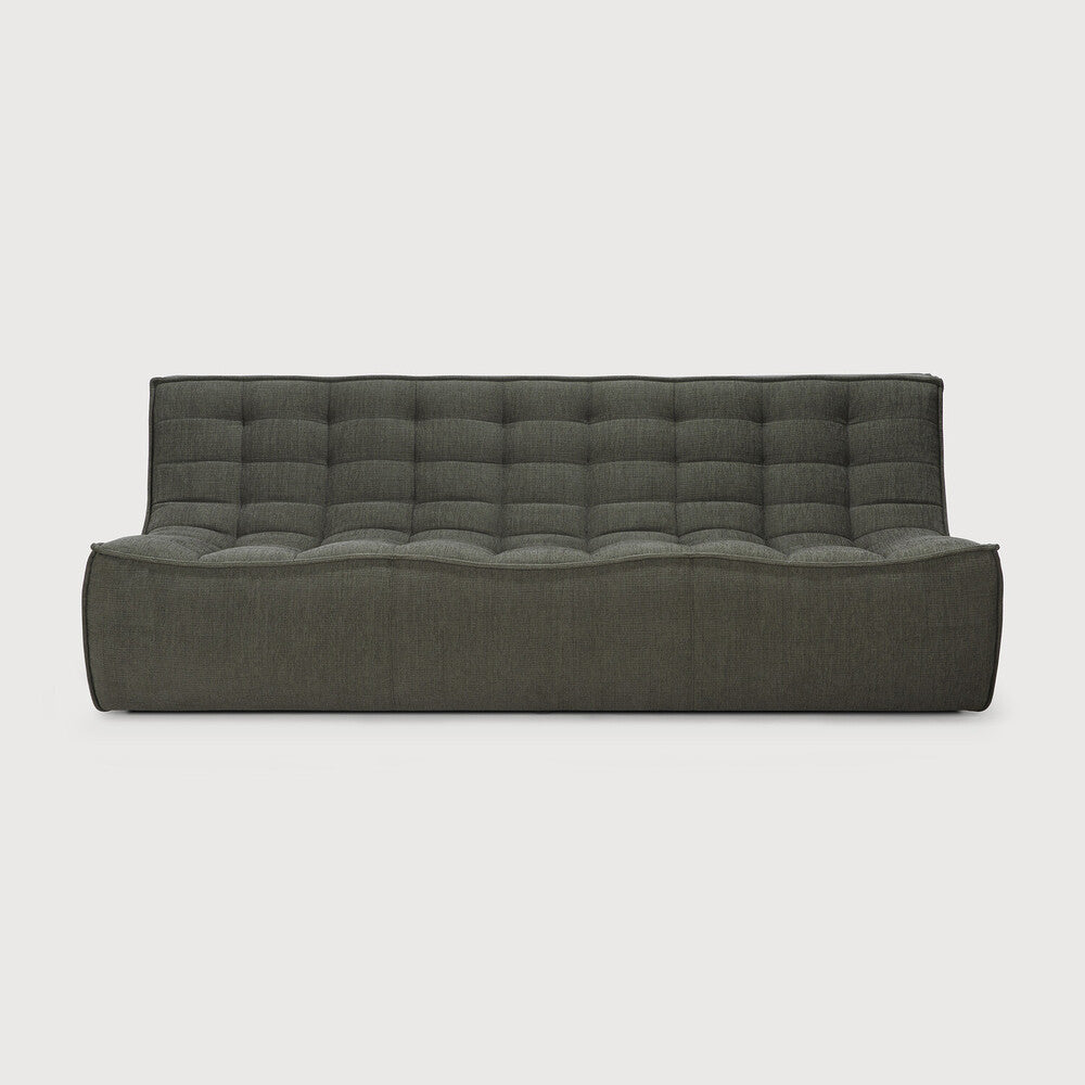 Ethnicraft - Canapé N701 - 3 places - Tissu éco : Moss/Graphite/Ecru - 210 x 91 x H43/76