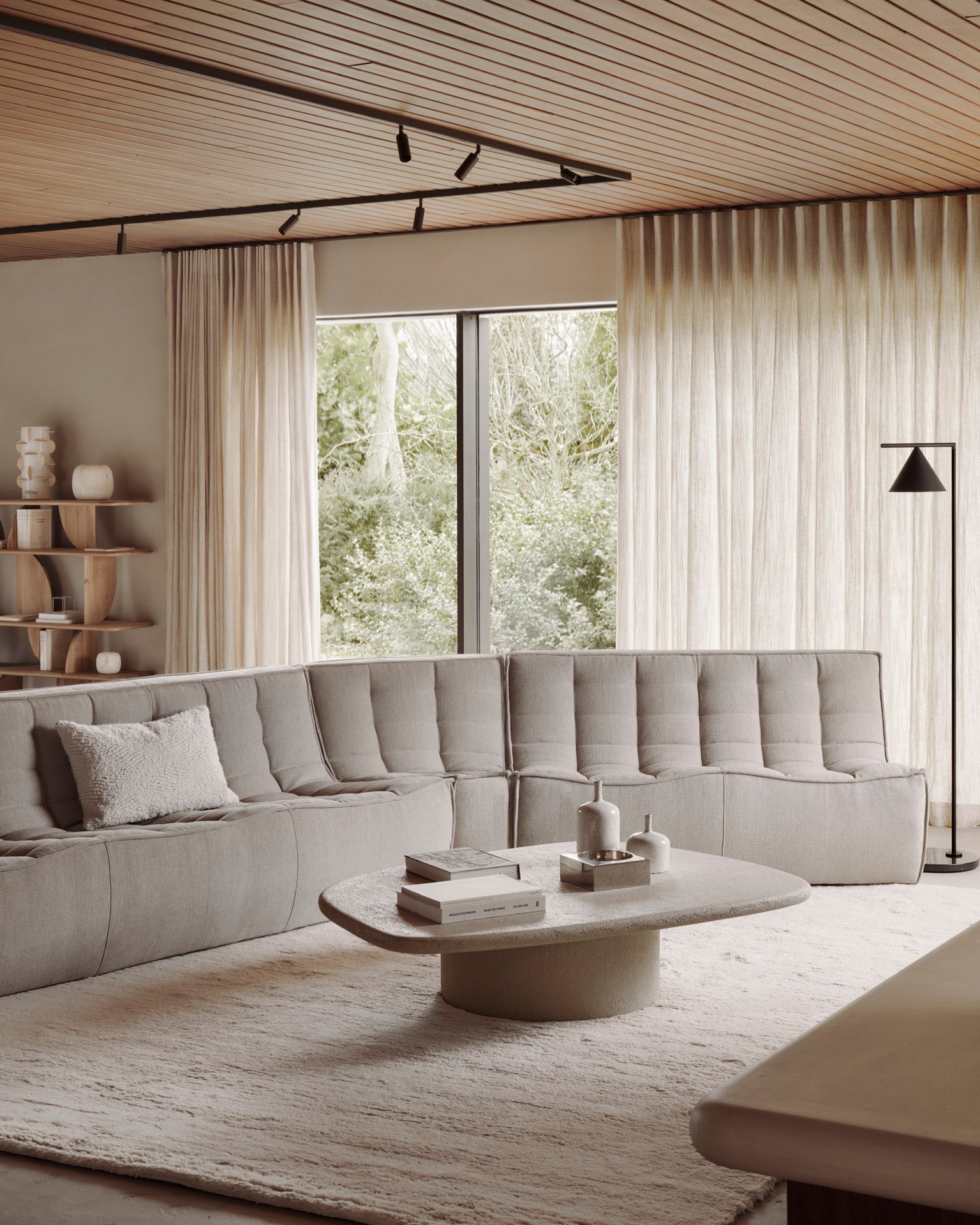 20268_N701_sofa_3_seater_20267_N701_sofa_2_seater_20191_N701_45_round_corner_Ecru_Eco_fabric_26412_Elements_coffee_table_off_white_pebble_shape_55015_Geometric_rack_21755_Dunes_rug_sand_web
