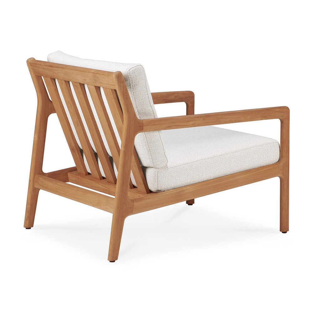 Ethnicraft - Outdoor - Chaise lounge Jack - Teck massif rainuré - Tissu Off White