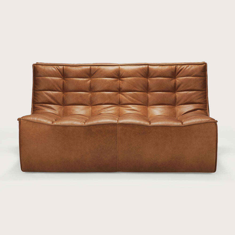 Ethnicraft - Canapé N701 - 2 places -  Cuir cognac - 140 x 91 x H43/76