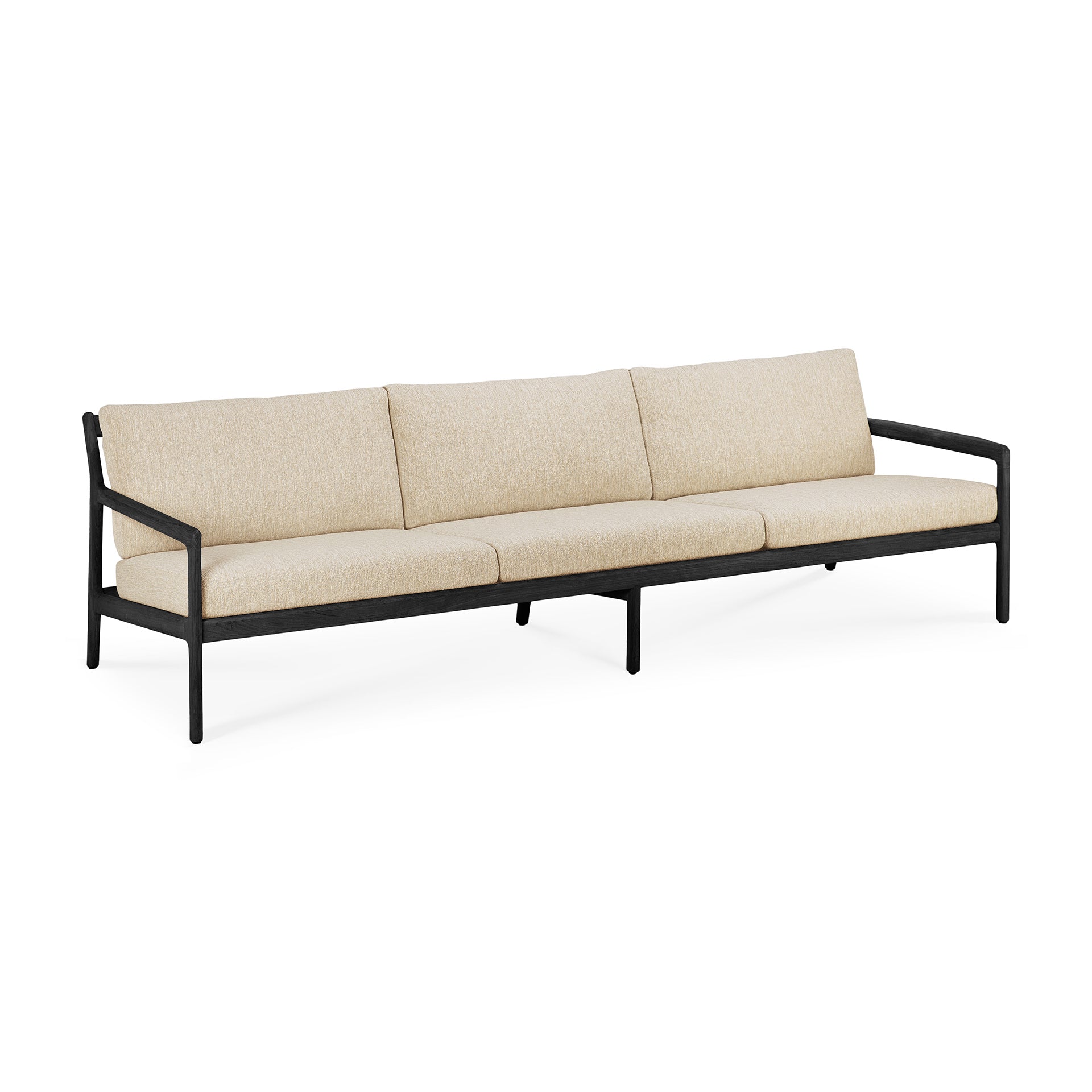 Ethnicraft - Outdoor - Canapé Jack - Teck black - 3 places - Tissu naturel - 265 x 90 x H73