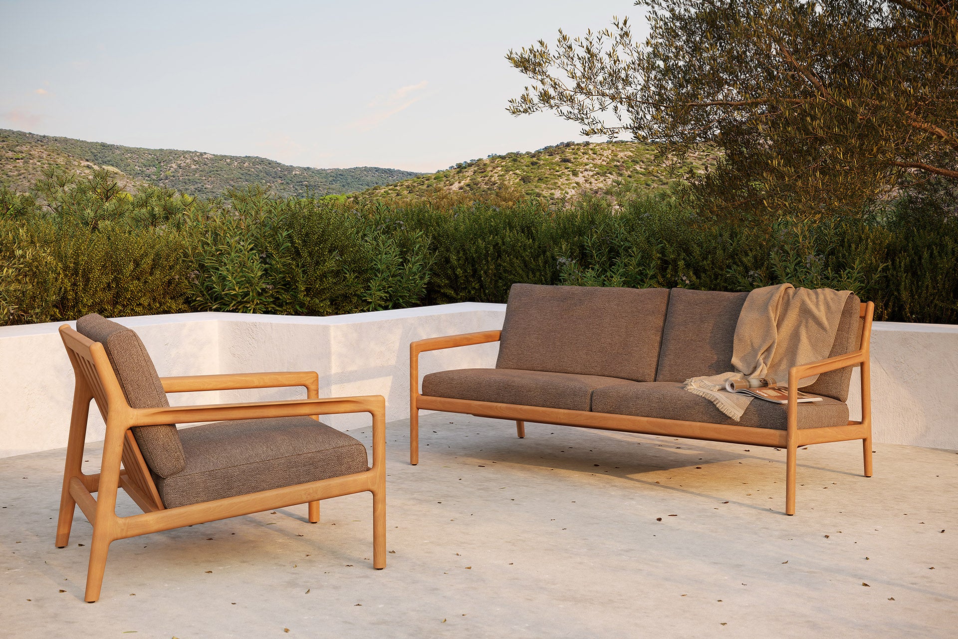 Ethnicraft - Outdoor - Canapé Jack - Teck - Tissu mocha - 2 places - 180 x 90 x H73