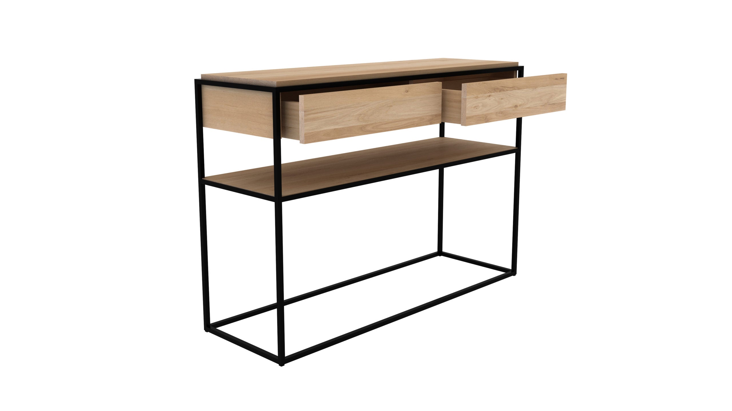 Ethnicraft - Console Monolit - 2 tiroirs - Chêne naturel - 122 x 40 x H85