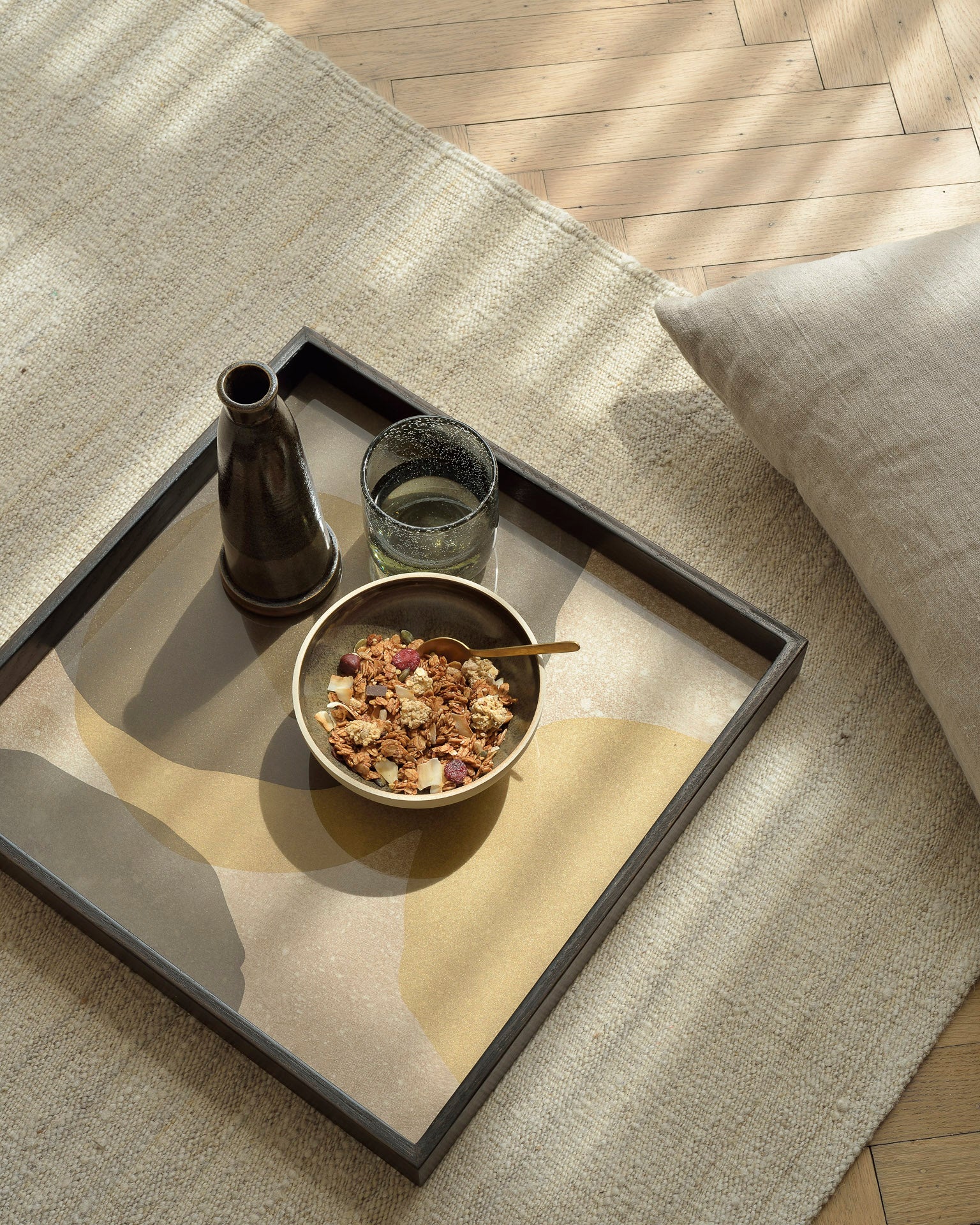 Ethnicraft - Plateau carré en verre - Overlapping Dots "Cinnamon" - S - 38 x 38 x H4