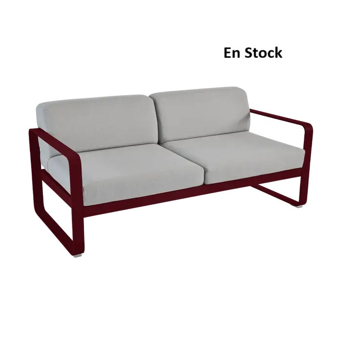 Fermob - Bellevie - Canapé 2 places - Cerise Noire - Coussins gris flanelle (En stock)
