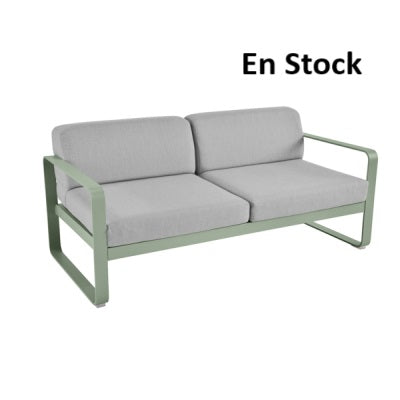 Fermob - Bellevie - Canapé 2 places - Cactus - Coussins gris flanelle (En stock)