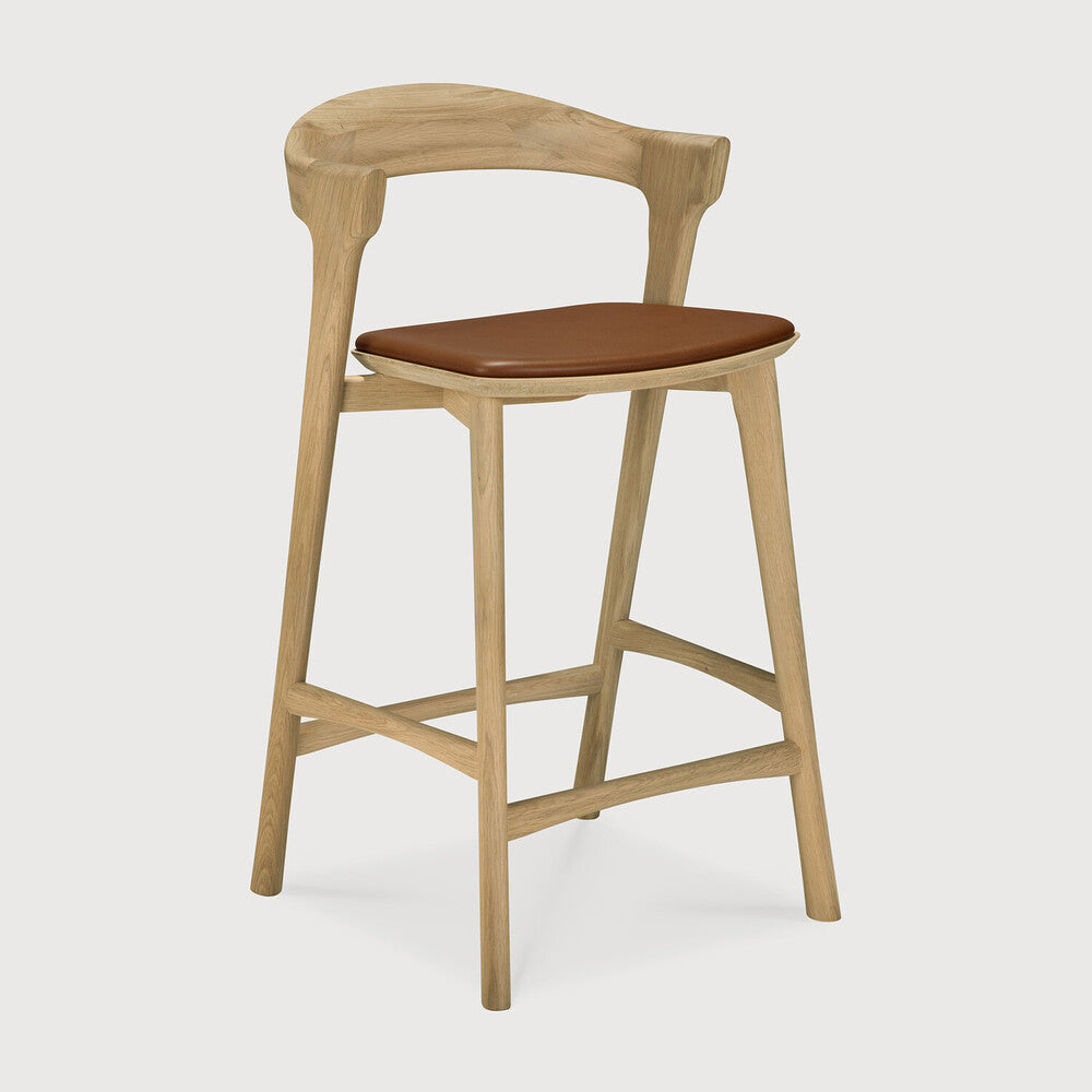 Ethnicraft - Counter Bok - Chêne Huilé - Cuir Cognac - Hauteur d'assise 67.5cm