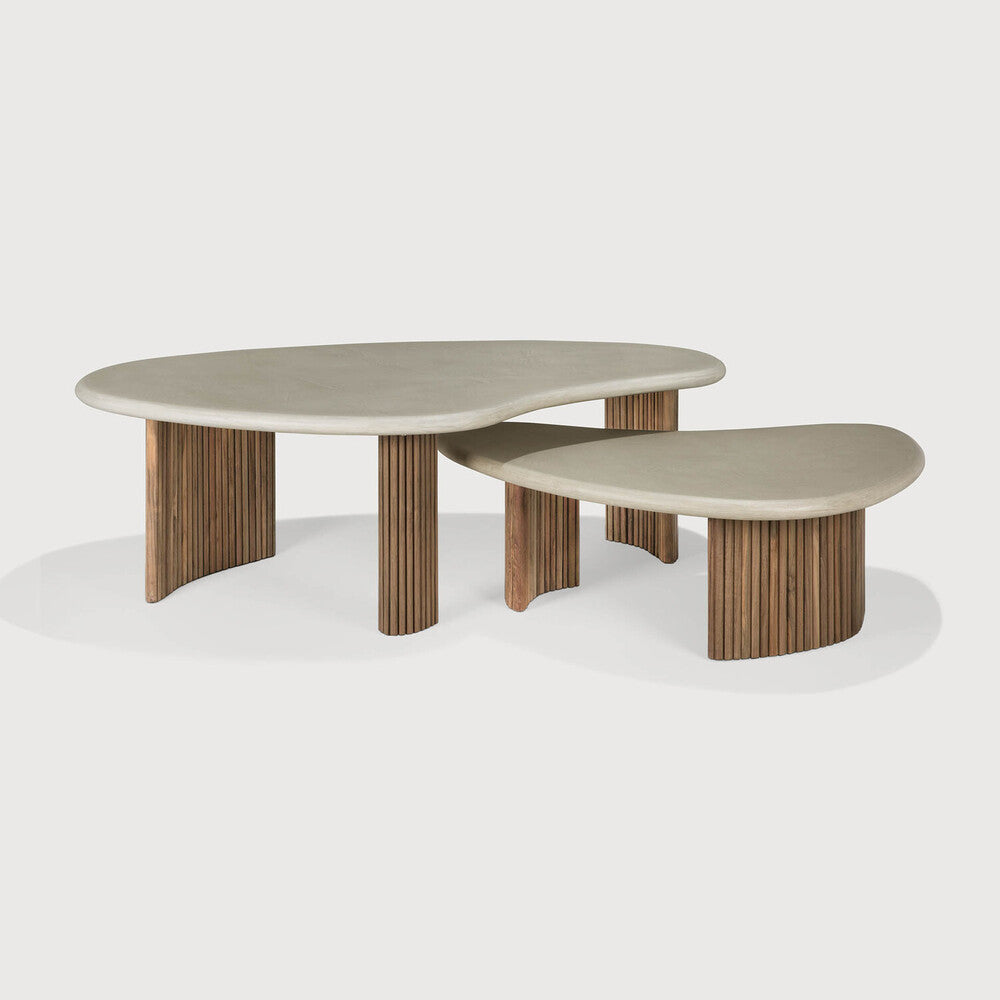 Ethnicraft - Outdoor - Table basse Boomerang - Teck et Ciment - dimensions : 90 x 61 x H 29
