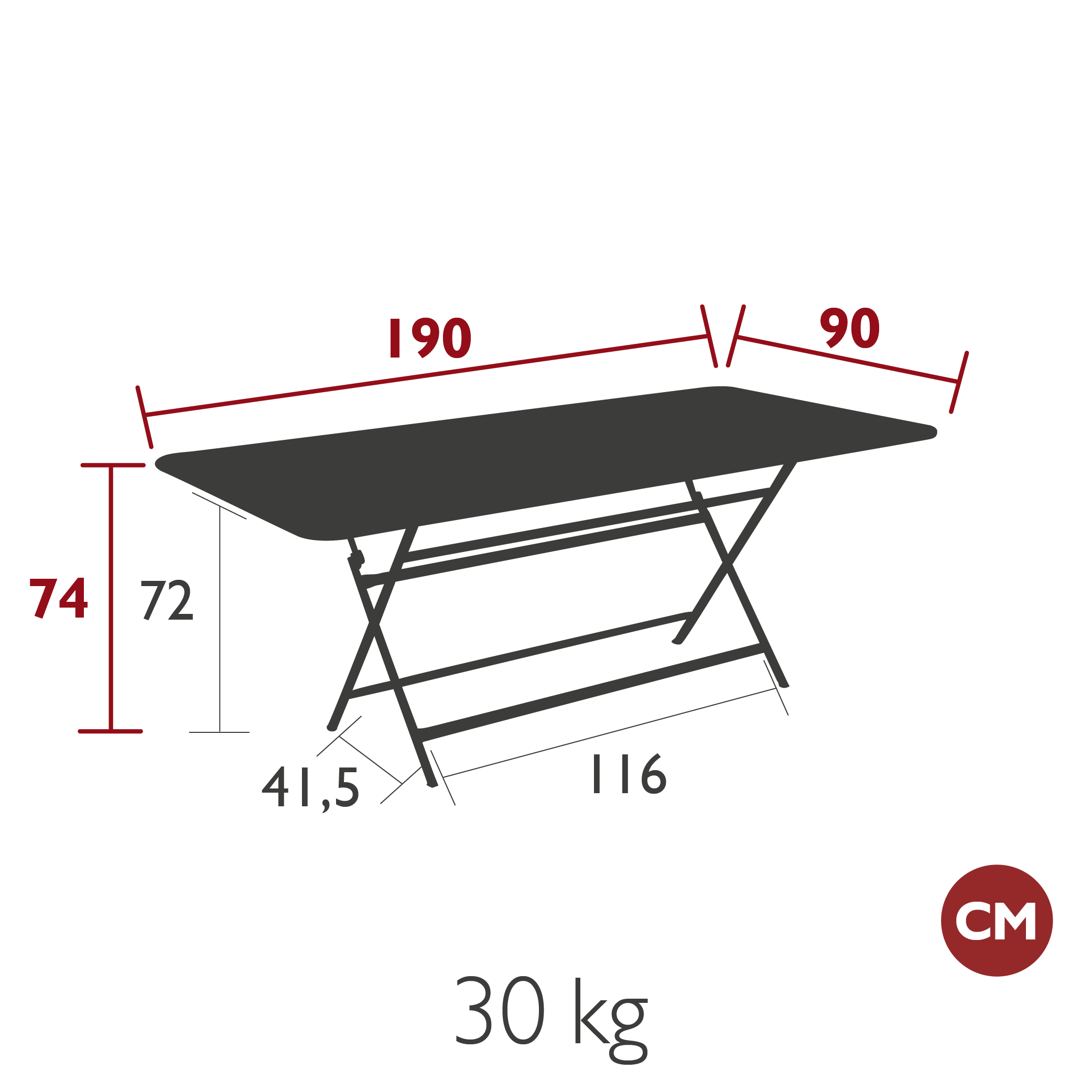 Fermob - Caractère - Table rectangulaire - 190 x 90 x H74 - Carbone (En stock)