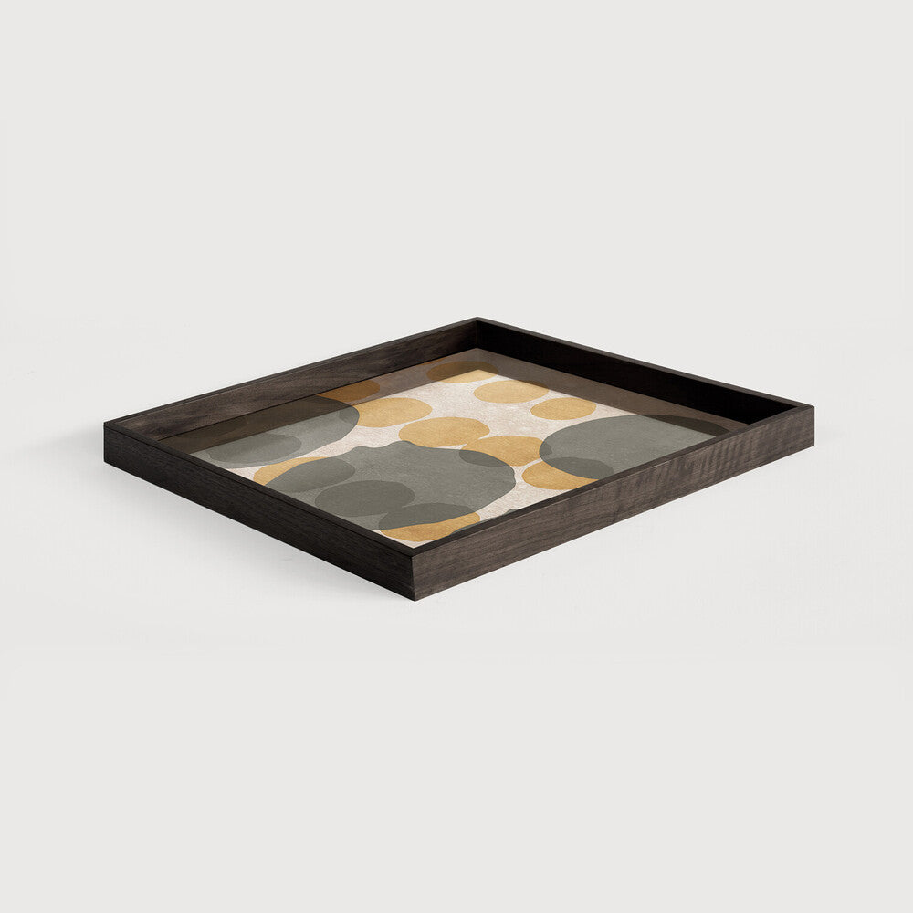 Ethnicraft - Plateaux carrés en verre - "Layered Dots" - "Cinnamon" - taille L - 51 x 51 x H4
