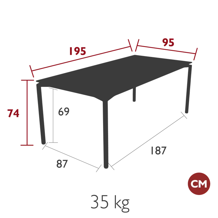 Fermob - Calvi - Table - 195 x 95 x H74 - Carbone - (En stock)