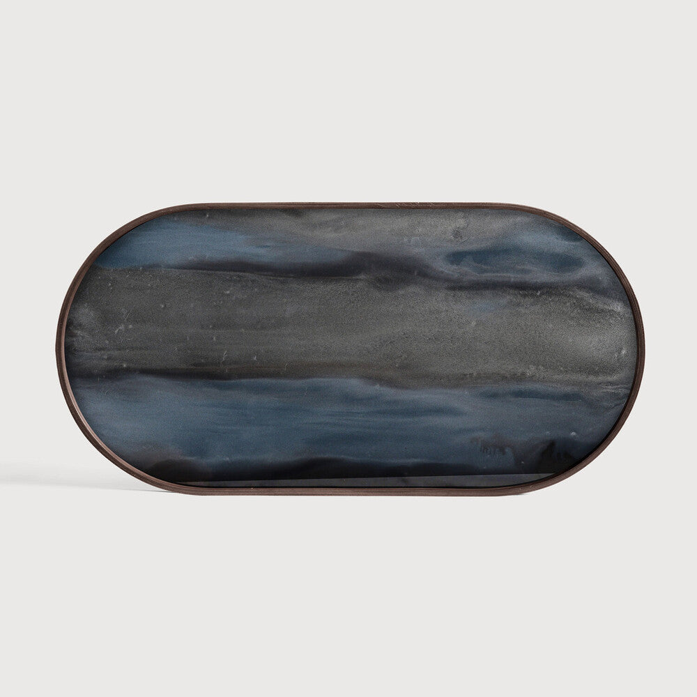 Ethnicraft - Plateau oblong en verre - Organic Graphite - taille M - 71 x 36 x H3