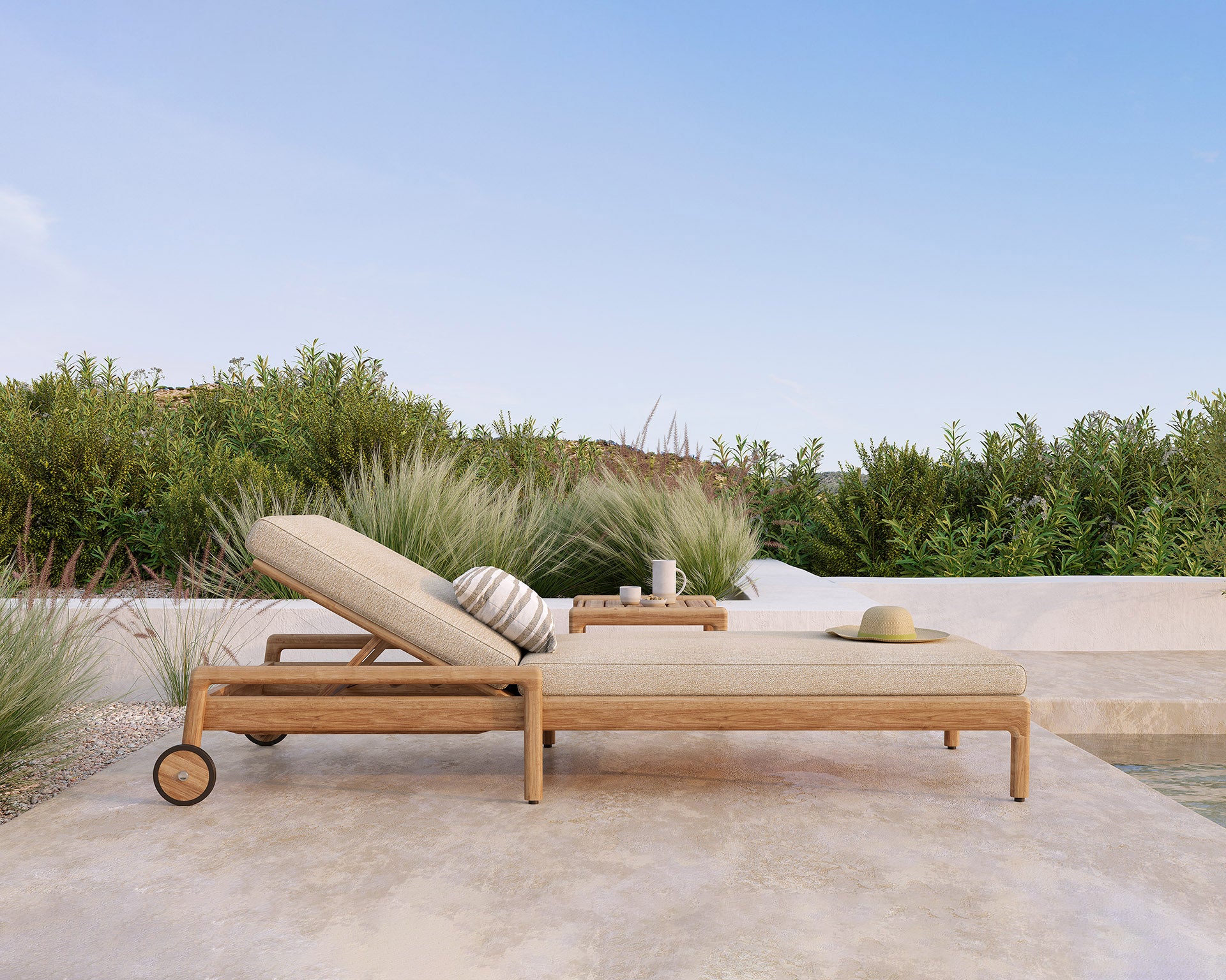 Ethnicraft - Outdoor - Chaise-longue inclinable Jack en teck  - (Off White ou Natural ou Mocha)