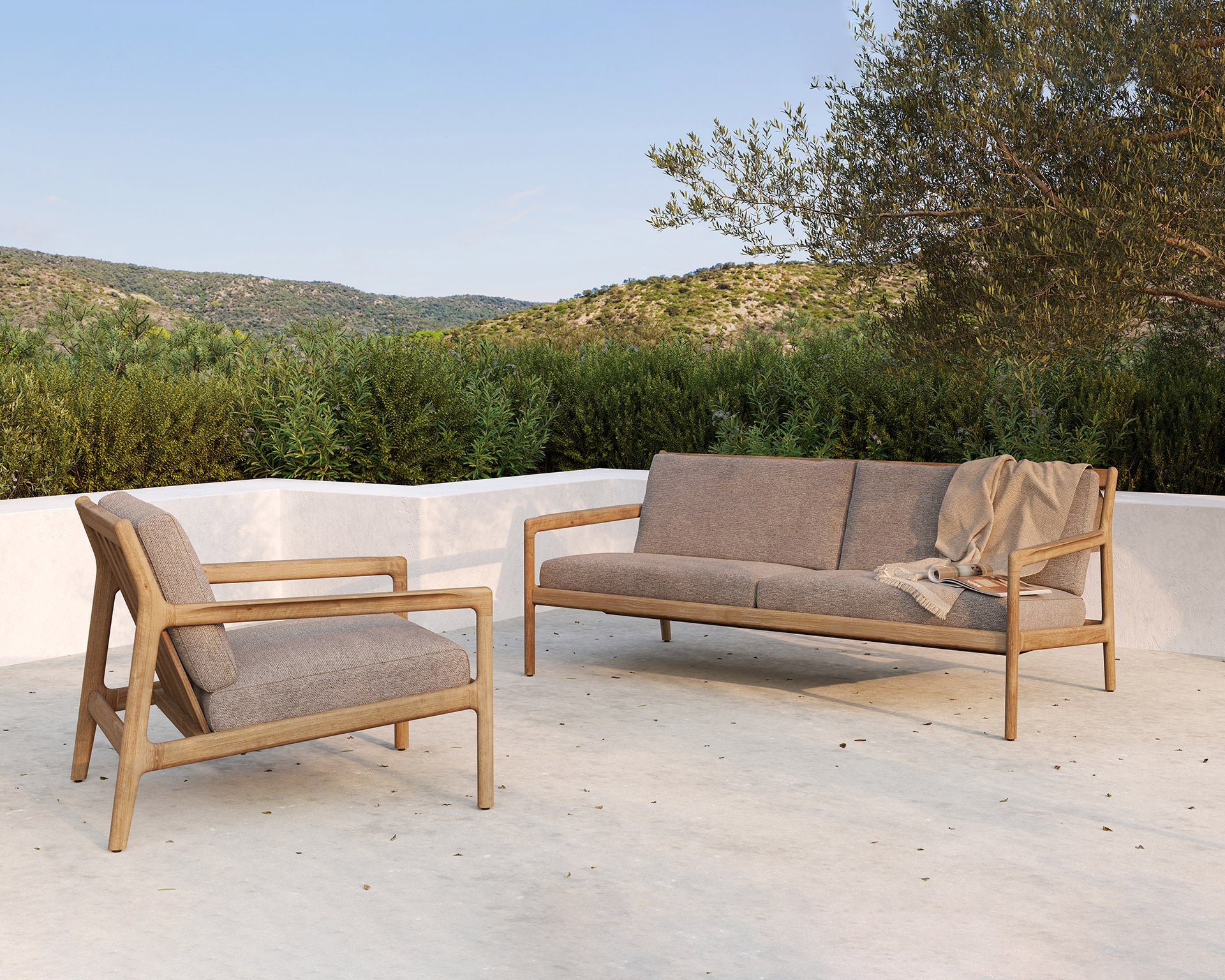 Ethnicraft - Outdoor - Fauteuil Jack - Teck massif - Tissus Off White, Natural ou Mocha