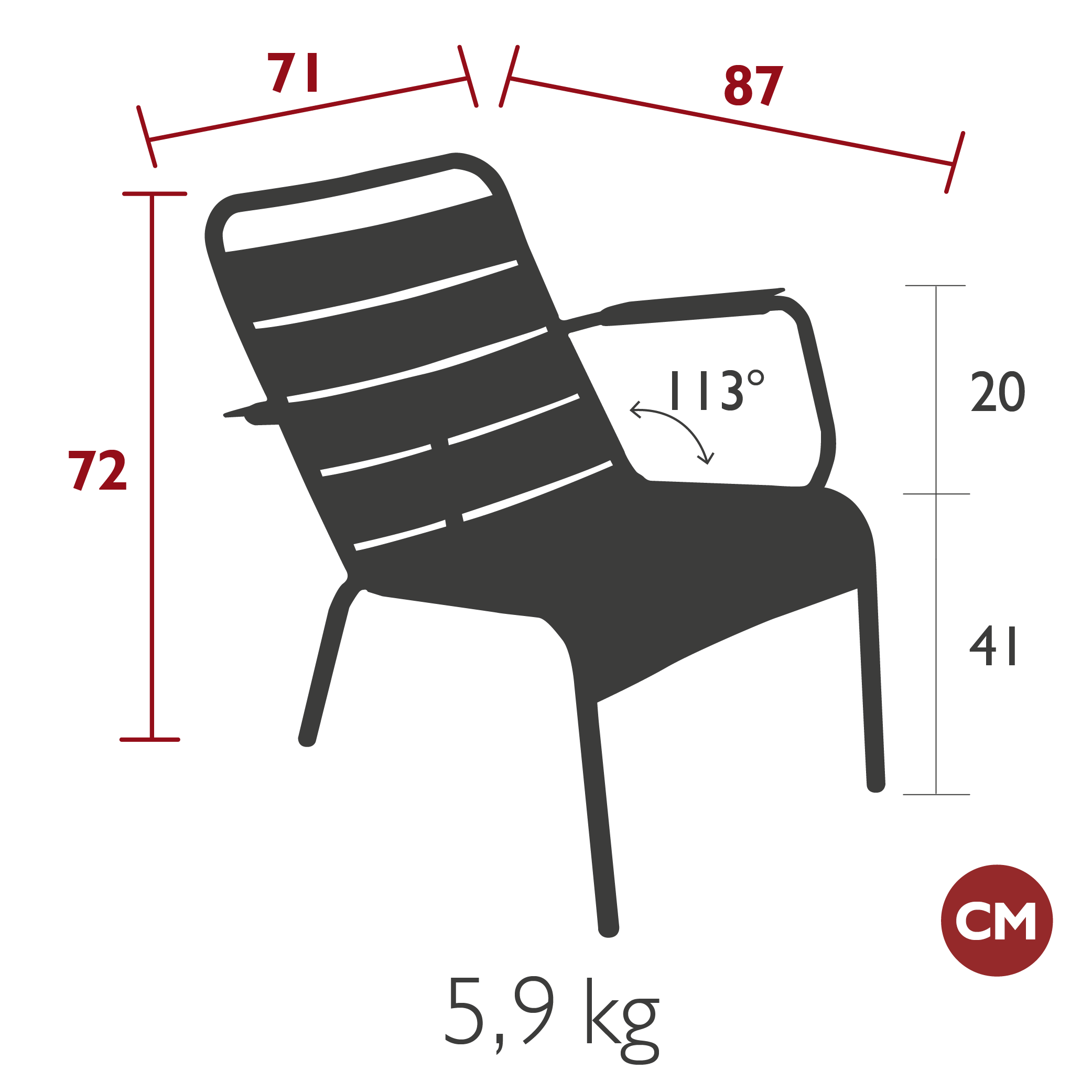 Fermob - Luxembourg - Fauteuil bas - Gris Lapili (En stock)