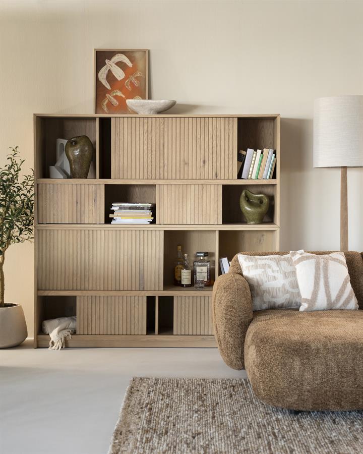 Eleonora - Bibliothèque Milo - Chêne et placage de chêne - Naturel laqué- 180 x 42 x H173