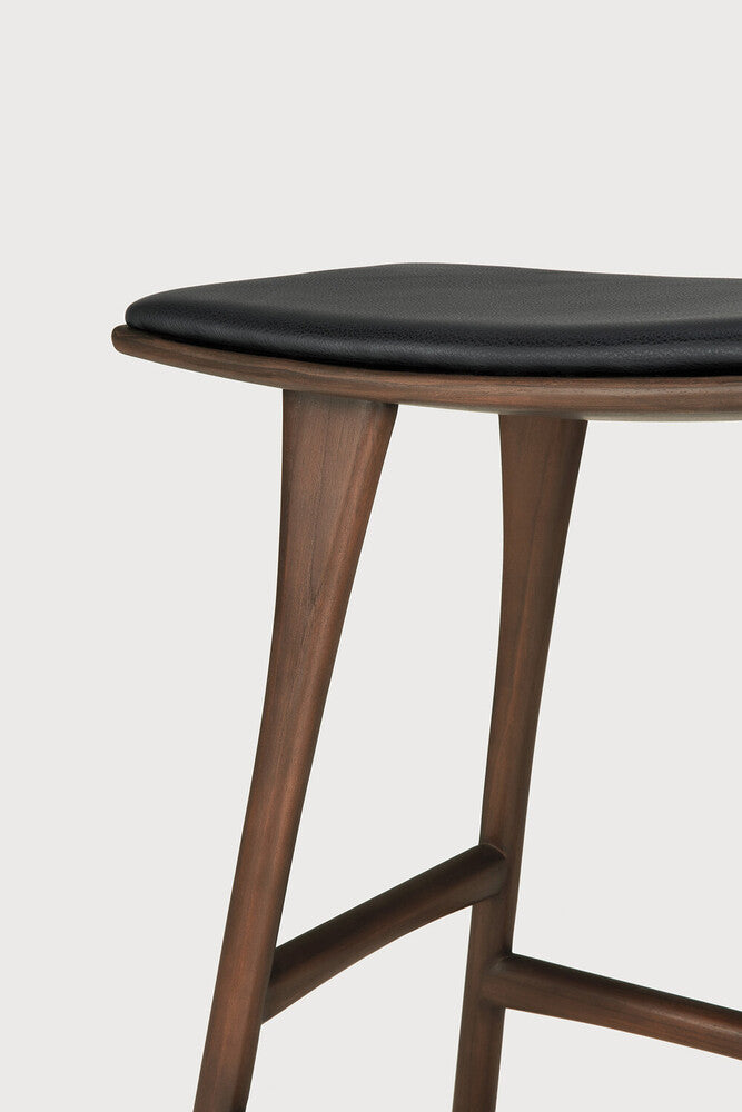 Ethnicraft - Tabouret Counter Osso - Teck brun verni - Assise Cuir Noir - H 69