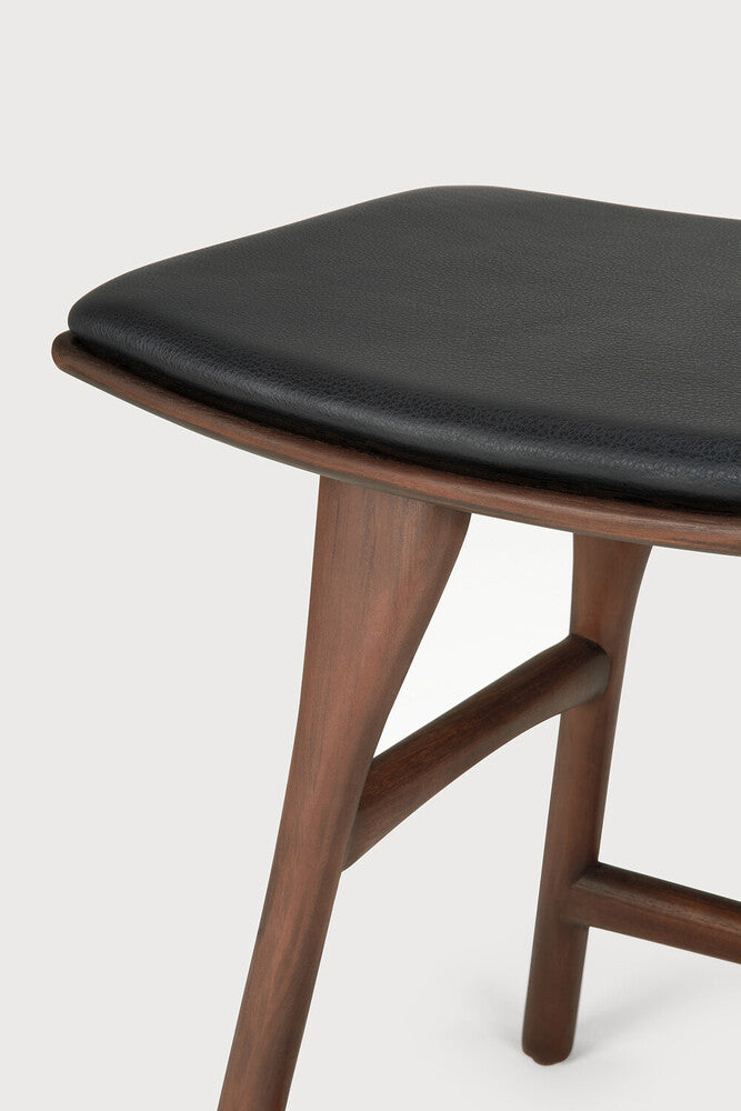Ethnicraft - Tabouret Osso - Teck brun verni - Assise Cuir Noir - H51