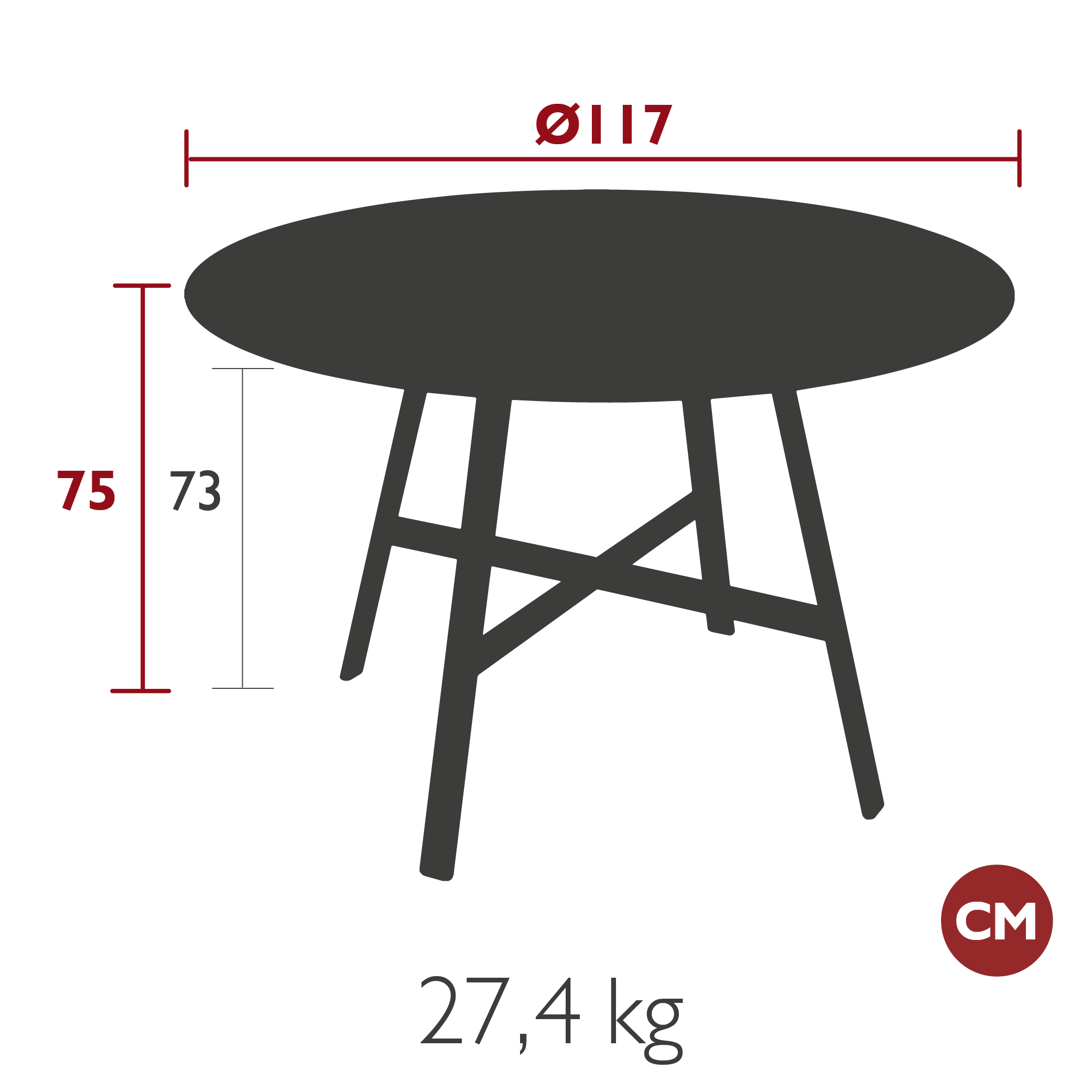 Fermob - SO'O - Table Ronde - Diam. 117 cm - Gris Lapilli (En stock)