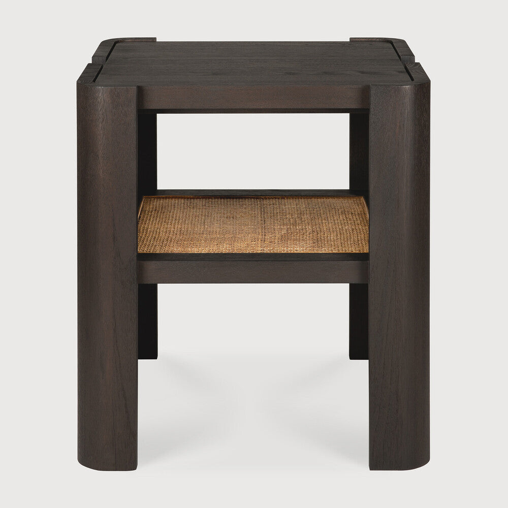 Ethnicraft - Table d'appoint Panel - Teck Brun Verni et Rotin - 45 x 45 x H50