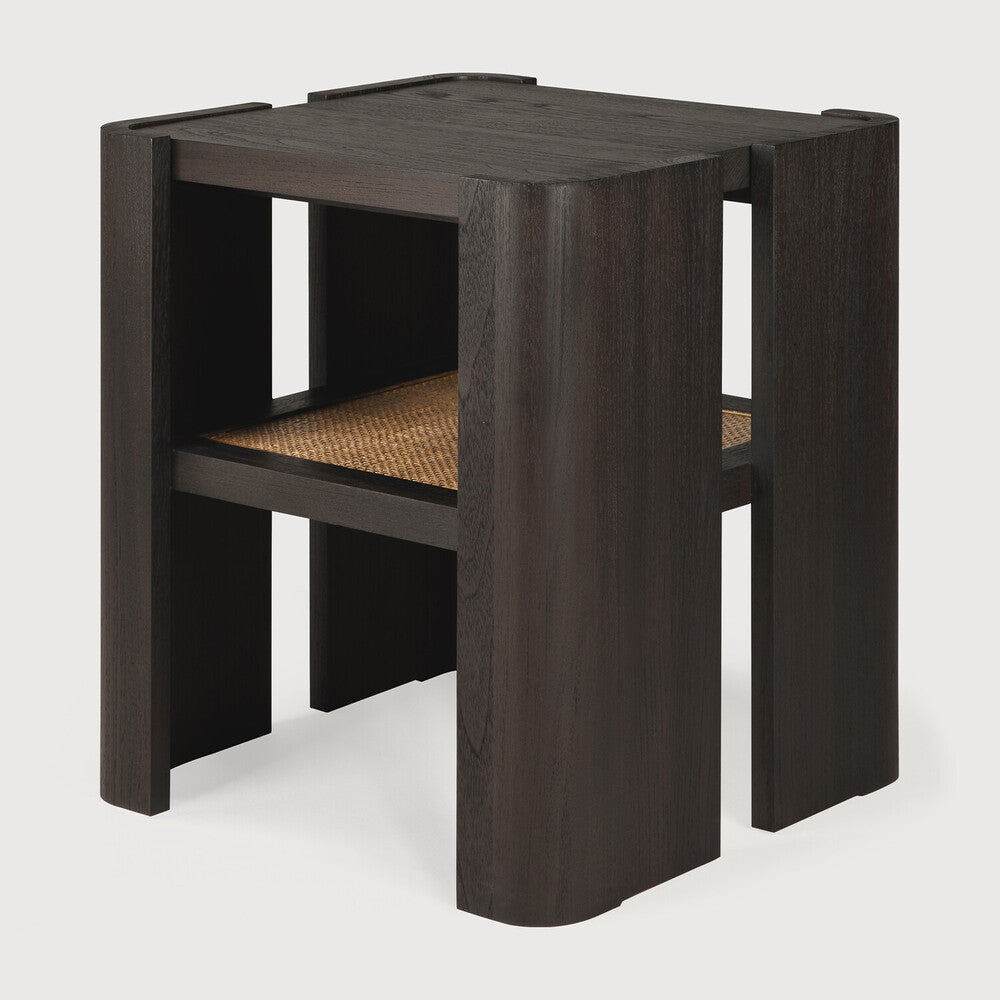 Ethnicraft - Table d'appoint Panel - Teck Brun Verni et Rotin - 45 x 45 x H50