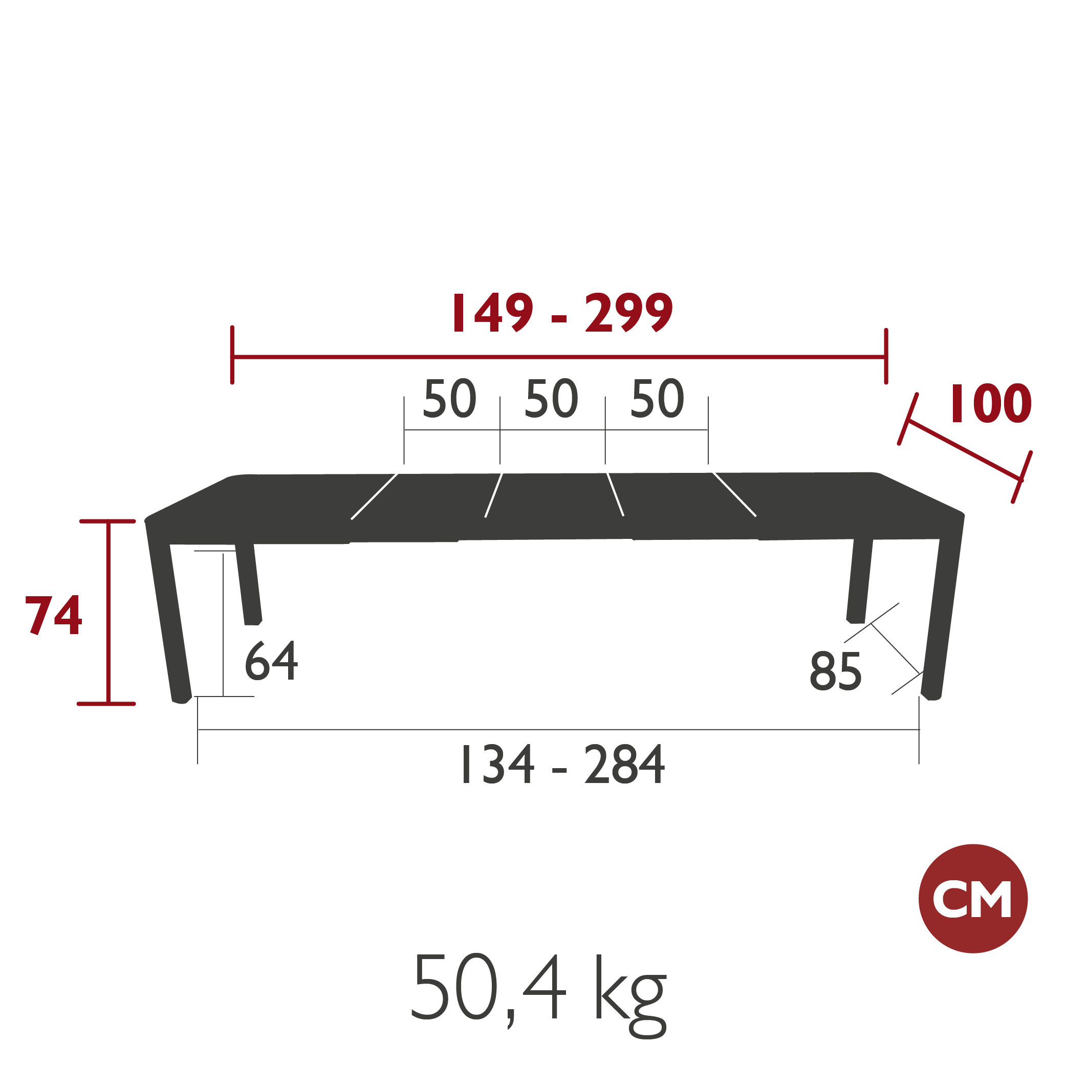 Fermob - Ribambelle - Table XL - 149/299 x 100 x H74 - Carbone (En stock)