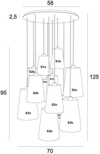Stéphane Davidts - Simba - Suspension 12 abat jours coniques