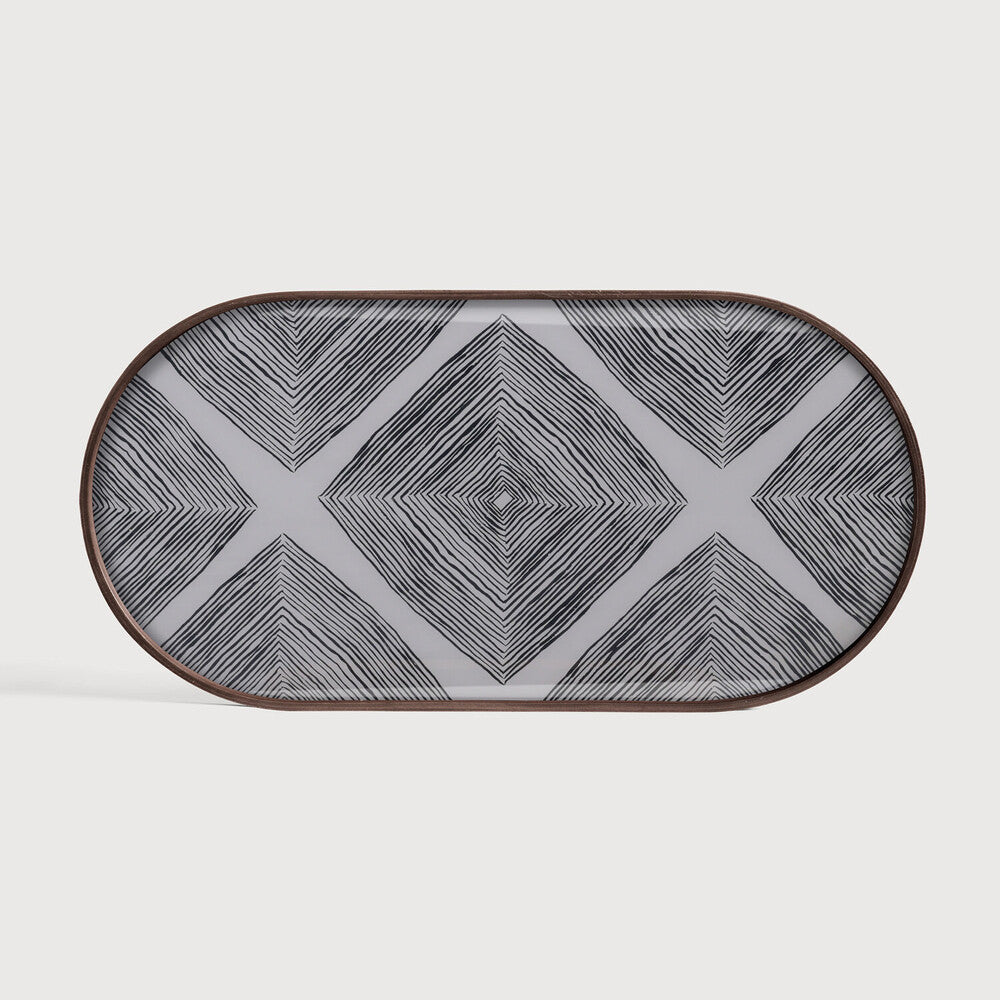 Ethnicraft - Plateau oblong en verre - Linear Slate - taille M - 71 x 36 x H3