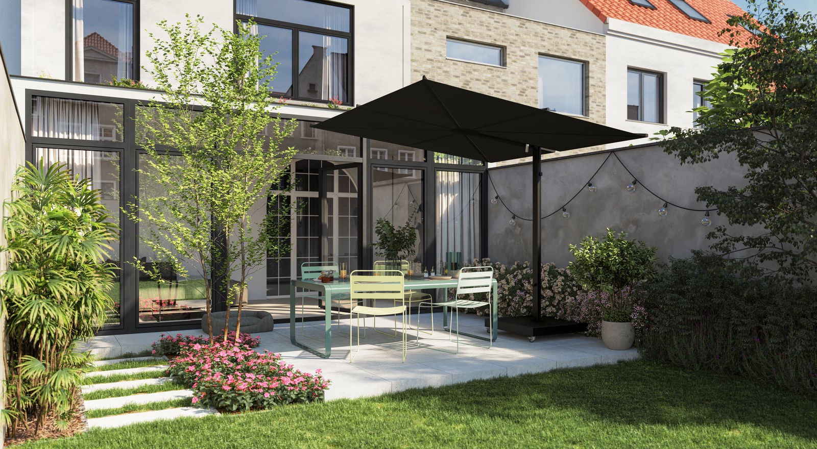 Umbrosa - Parasol déporté Nano UX - Full Black - 2.50 x 2.50 - Base à Dalles