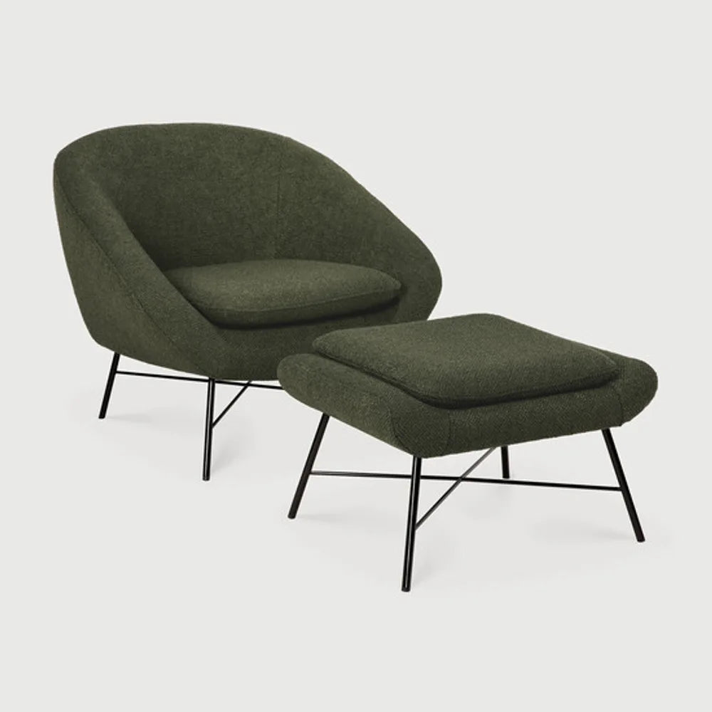 Ethnicraft – Barrow – Repose Pieds Barrow – Tissu Pine Green