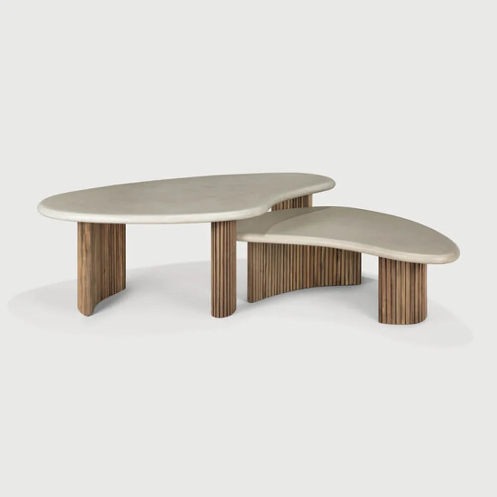 Ethnicraft – Boomerang – Table Basse De Jardin Boomerang – Béton et teck recyclé - 90 cm