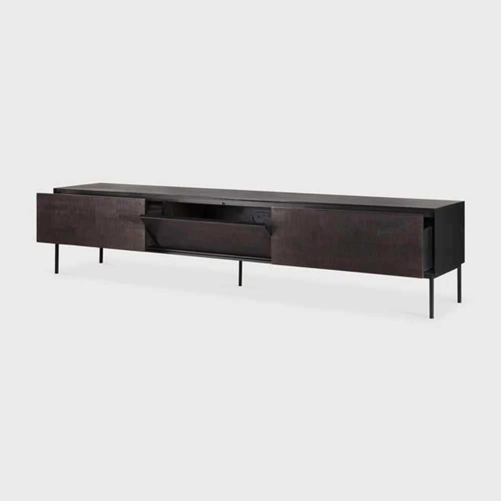 Ethnicraft – Grooves – Meuble Tv Grooves – Teck noir clair - 242 cm
