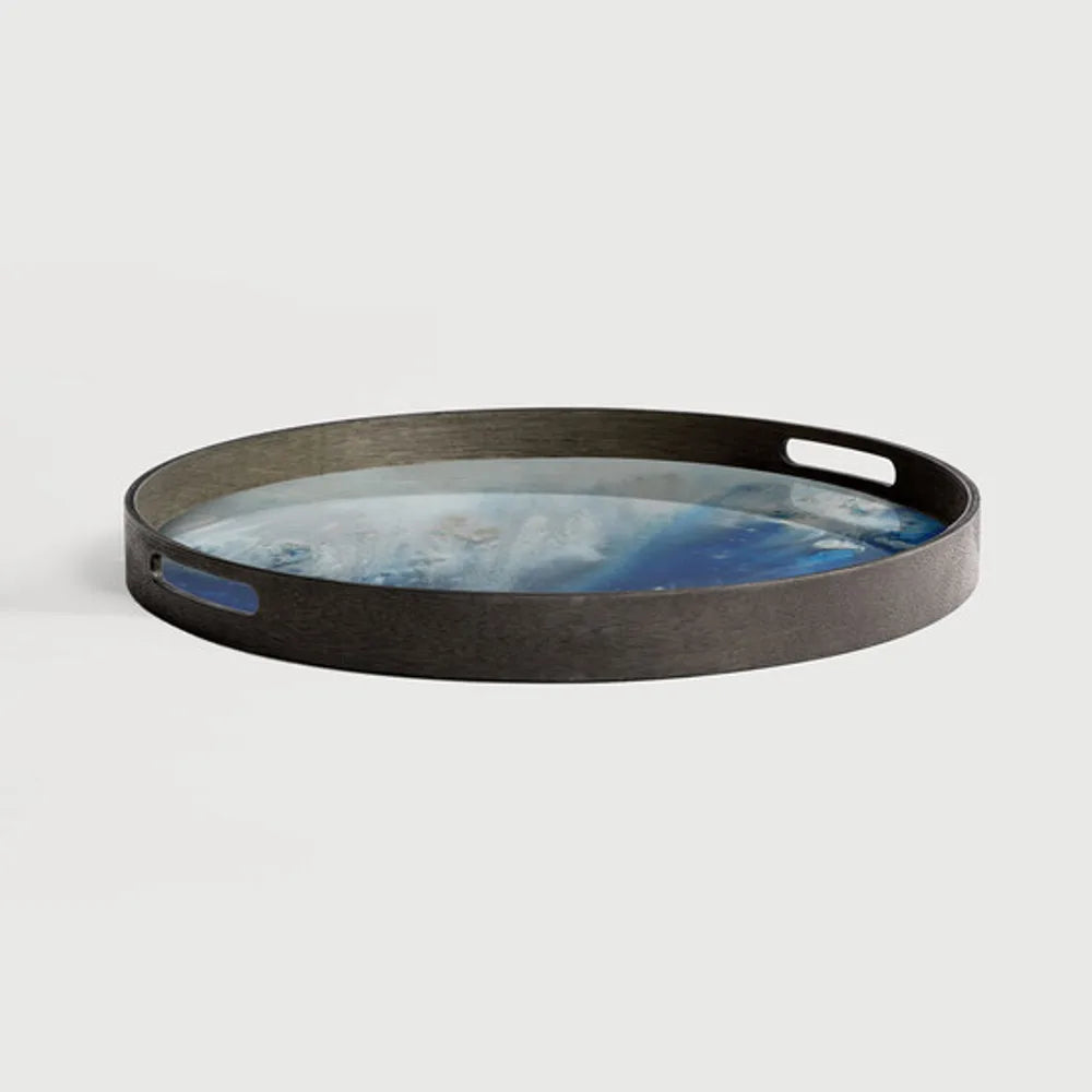 Ethnicraft – Linear Flow – Plateau En Verre Organic – Blue Mist