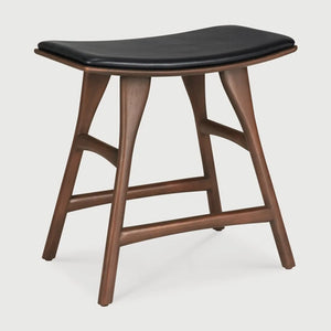 Ethnicraft – Osso – Tabouret Osso – Teck brun - Cuir Black - Tabouret