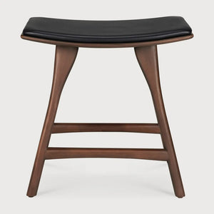 Ethnicraft – Osso – Tabouret Osso – Teck brun - Cuir Black - Tabouret