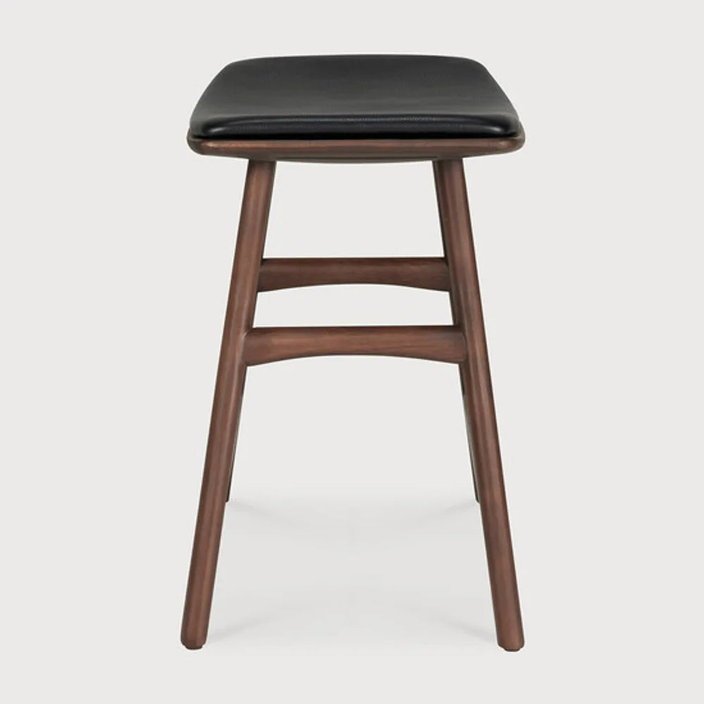 Ethnicraft – Osso – Tabouret Osso – Teck brun - Cuir Black - Tabouret