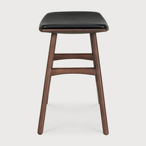 Ethnicraft – Osso – Tabouret Osso – Teck brun - Cuir Black - Tabouret