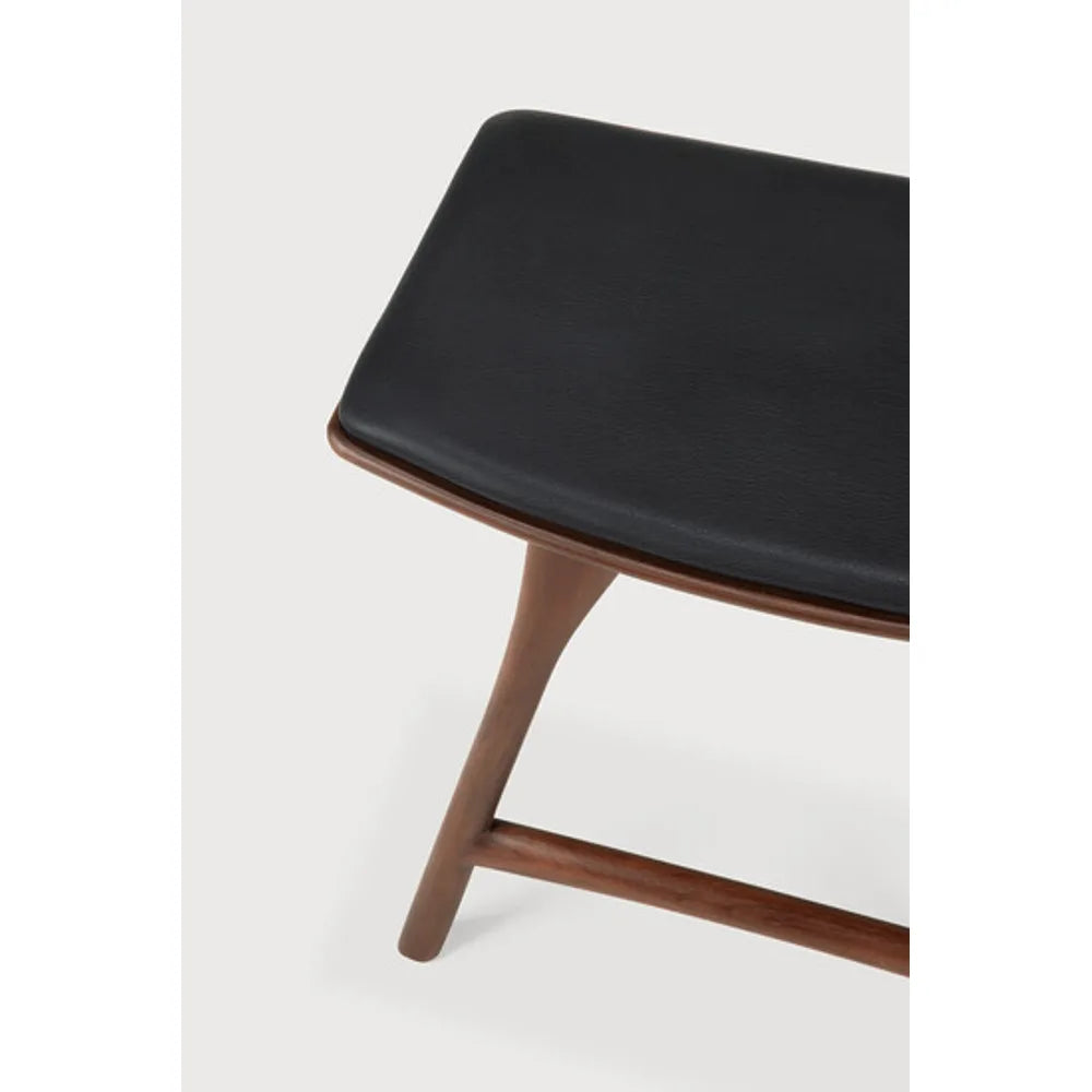 Ethnicraft – Osso – Tabouret Osso – Teck brun - Cuir Black - Tabouret