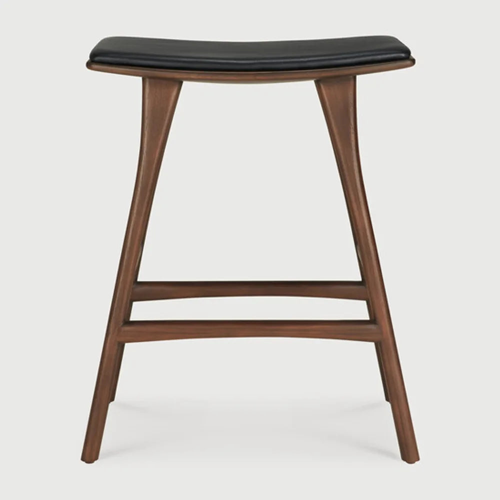 Ethnicraft – Osso – Tabouret Osso – Teck brun - Cuir Black - Tabouret de cuisine