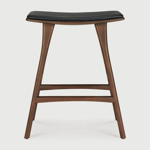 Ethnicraft – Osso – Tabouret Osso – Teck brun - Cuir Black - Tabouret de cuisine