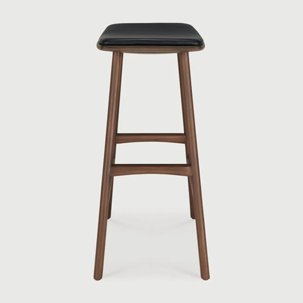 Ethnicraft – Osso – Tabouret Osso – Teck brun - Cuir Black - Tabouret de cuisine