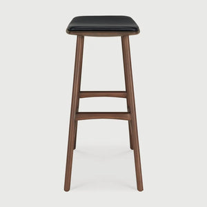 Ethnicraft – Osso – Tabouret Osso – Teck brun - Cuir Black - Tabouret de cuisine