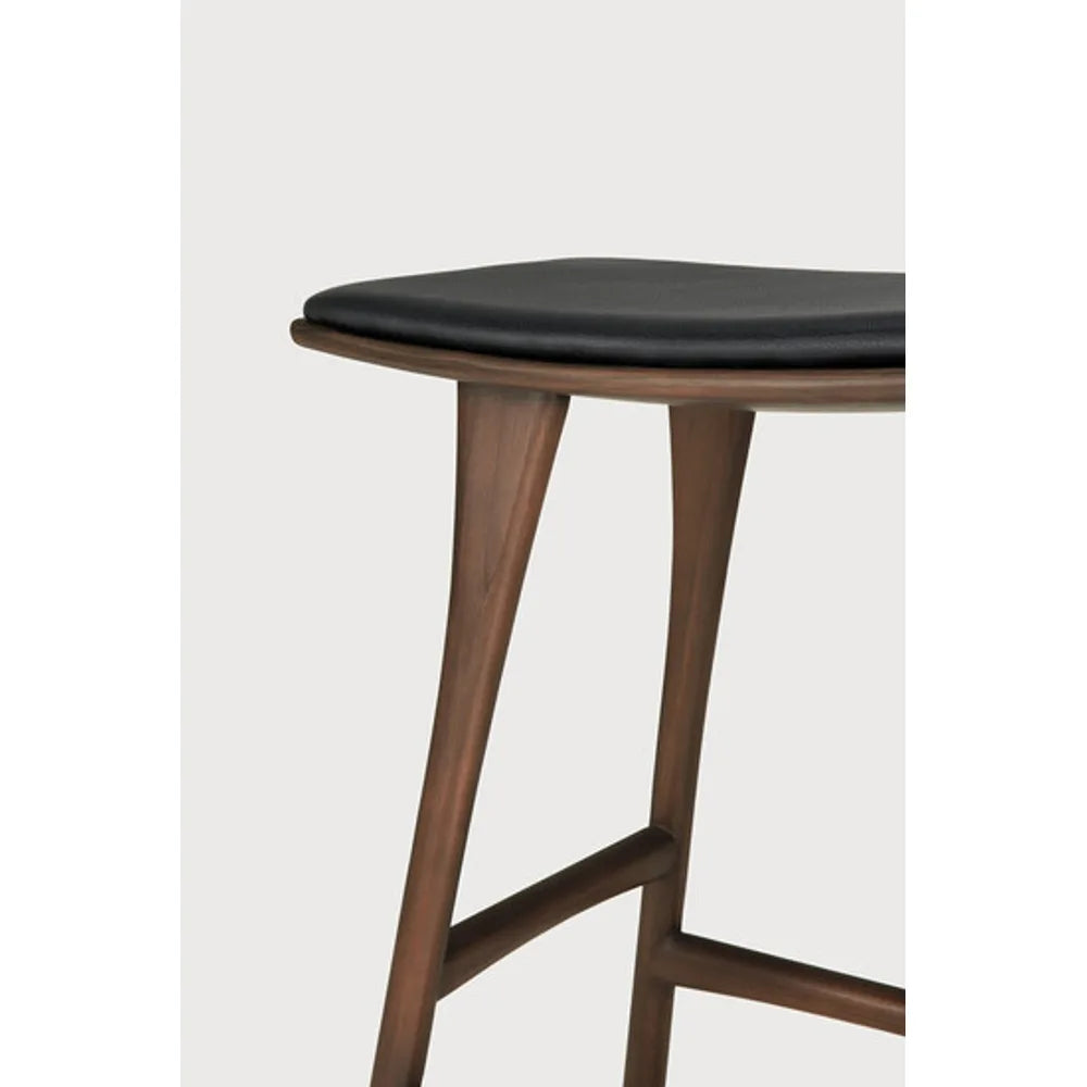 Ethnicraft – Osso – Tabouret Osso – Teck brun - Cuir Black - Tabouret de cuisine