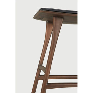 Ethnicraft – Osso – Tabouret Osso – Teck brun - Cuir Black - Tabouret de cuisine