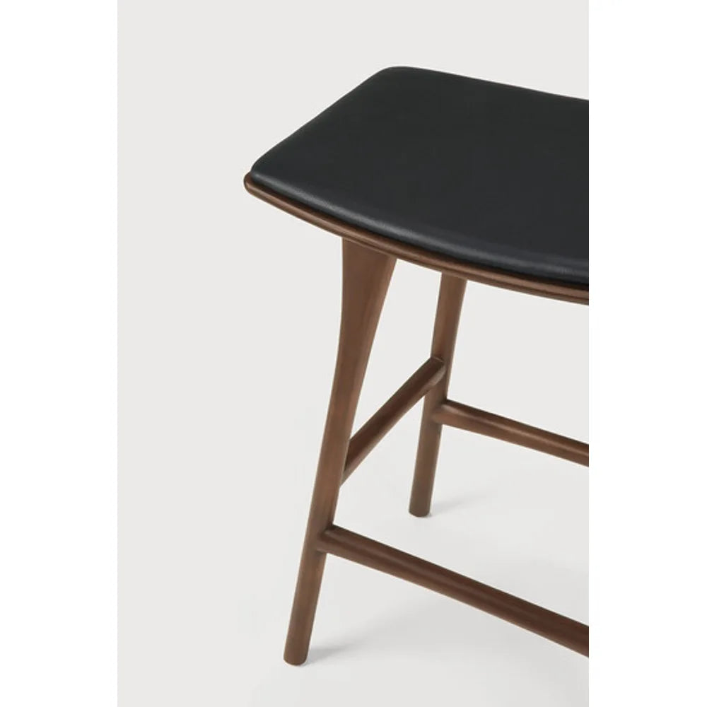 Ethnicraft – Osso – Tabouret Osso – Teck brun - Cuir Black - Tabouret de cuisine