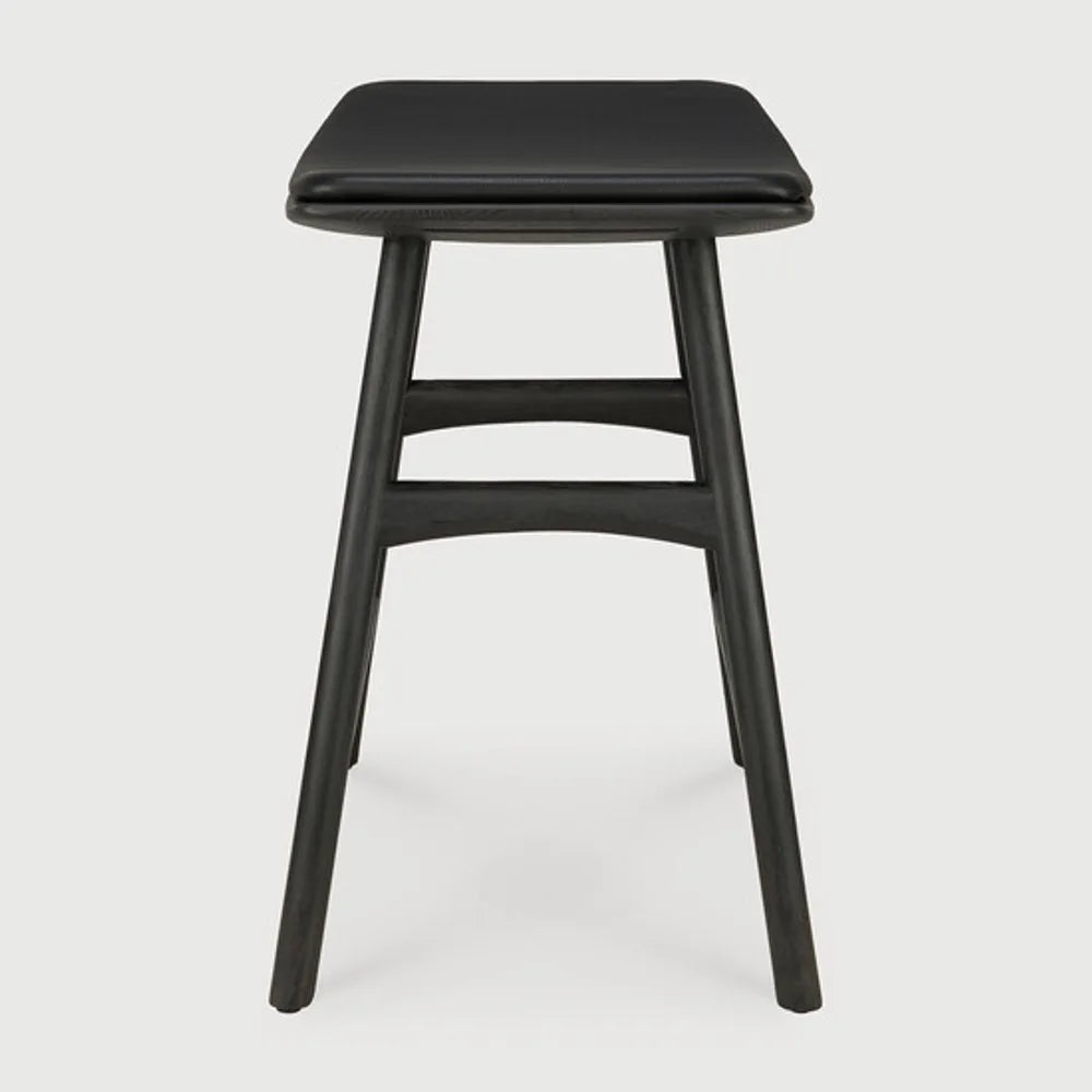 Ethnicraft – Osso – Tabouret Osso – Chêne noir - Cuir Black - Tabouret