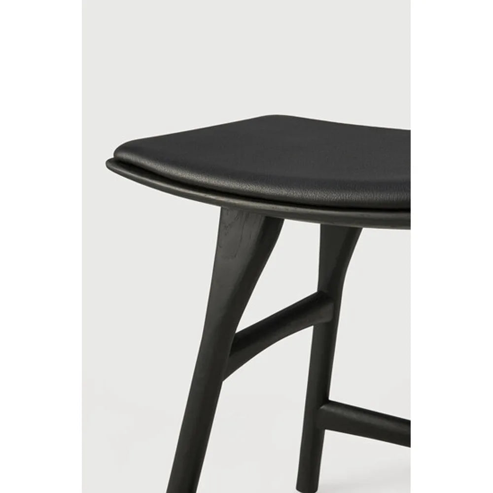 Ethnicraft – Osso – Tabouret Osso – Chêne noir - Cuir Black - Tabouret