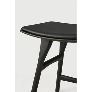 Ethnicraft – Osso – Tabouret Osso – Chêne noir - Cuir Black - Tabouret