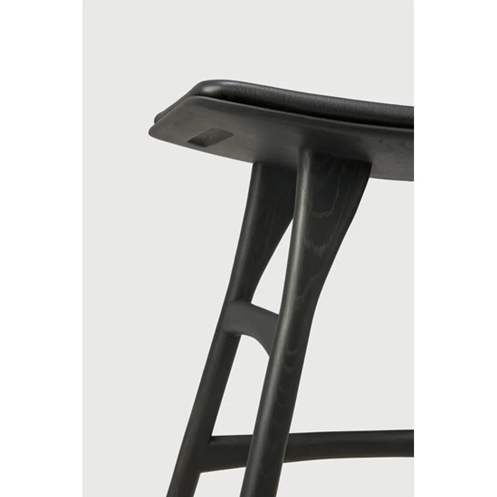 Ethnicraft – Osso – Tabouret Osso – Chêne noir - Cuir Black - Tabouret
