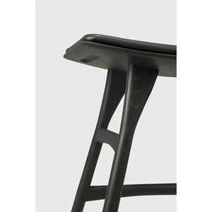 Ethnicraft – Osso – Tabouret Osso – Chêne noir - Cuir Black - Tabouret
